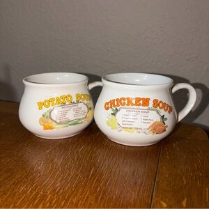 Lot of 2 Vintage Soup Mugs Potato & Chicken Soup Recipe Dat’l Do it 70’s 80’s
